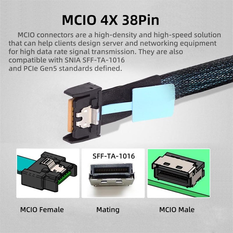 Cablecc Mini Cool Edge IO MCIO PCI-E 4i 38Pin PCI-E 5.0 Male to MCIO 4i SFF-TA-1016 Extender Cable 50cm - Image 3